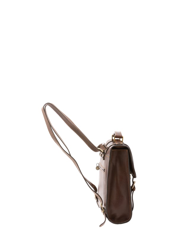 Unisex-Rucksack mit Schnappverschluss. zwei offene Innentaschen. eine Rückseite mit Reißverschluss-Außentaschen. verstellbarer Schultergurt aus Leder. im Ledergriff. zwei Innenfächer.  Außenmaterial. Innen mit Baumwolle gefüttert. Maße: 37x28x9 cm. Hergestellt in Italien