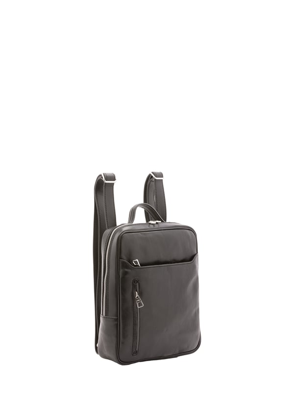 Alessia Firenze Rucksack Unisex Unisex-Rucksack mit Reißverschluss. eine mit Reißverschluss-Innentaschen. zwei Außentaschen vorne mit Reißverschluss und eine hinten mit Reißverschluss. verstellbarer Schultergurt aus Leder. im Ledergriff. ein Innenfach. Außenmaterial. Innen mit Baumwolle gefüttert. Maße: 27x36x8 cm. Hergestellt in Italien