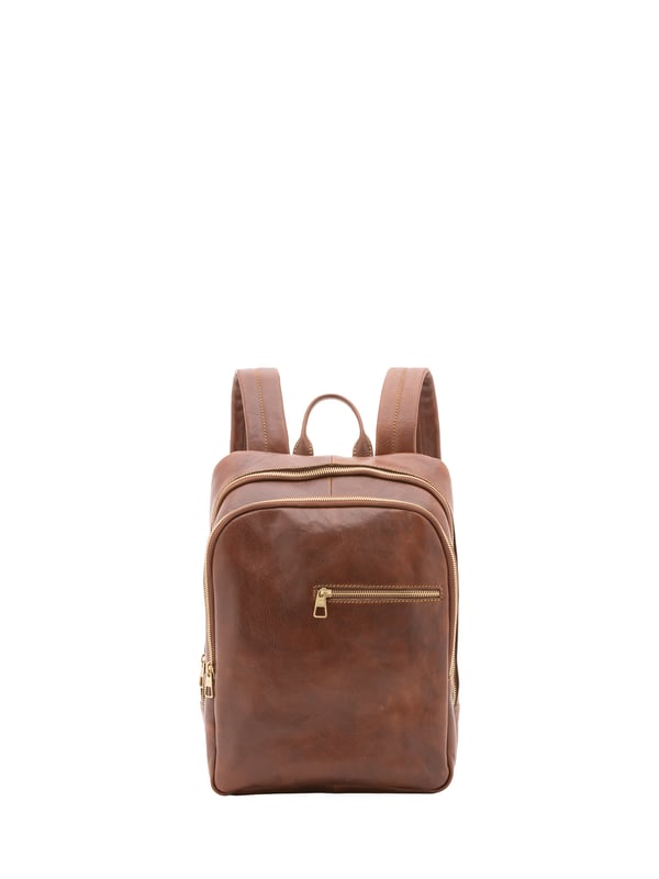 Unisex-Rucksack mit Reißverschluss. eine offene Innentasche. zwei vordere Außentaschen mit Reißverschluss. verstellbarer Schultergurt aus Leder. im Ledergriff. ein Innenfach.  Außenmaterial. Innen mit Baumwolle gefüttert. Maße: 39x29x10 cm. Hergestellt in Italien