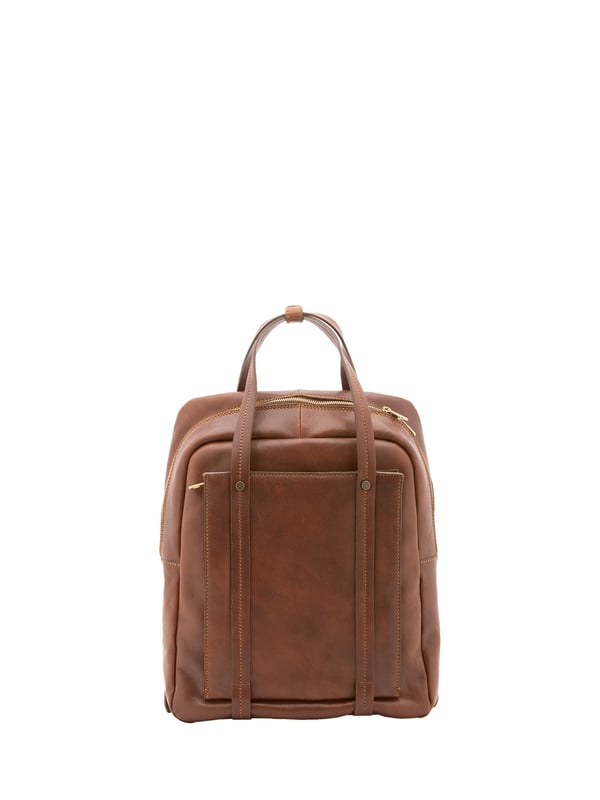 Unisex-Rucksack mit Reißverschluss. Multifunktionstaschen Innentaschen. eine Vorderseite mit Außentaschen mit Reißverschluss. verstellbarer Schultergurt aus Leder. im Ledergriff. ein Innenfach.  Außenmaterial. Innen mit Baumwolle gefüttert. Maße: 43x33x11 cm. Hergestellt in Italien