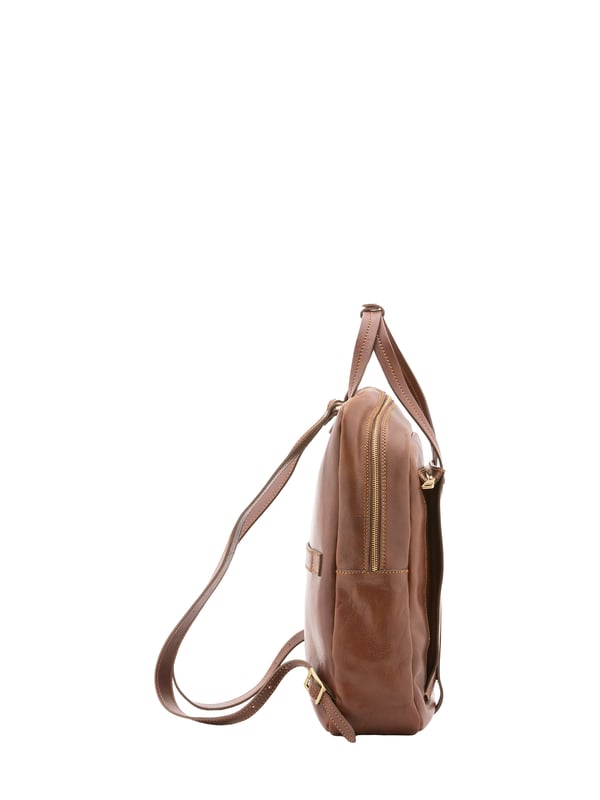 Unisex-Rucksack mit Reißverschluss. Multifunktionstaschen Innentaschen. eine Vorderseite mit Außentaschen mit Reißverschluss. verstellbarer Schultergurt aus Leder. im Ledergriff. ein Innenfach.  Außenmaterial. Innen mit Baumwolle gefüttert. Maße: 43x33x11 cm. Hergestellt in Italien