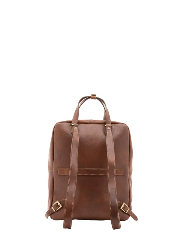 Unisex-Rucksack mit Reißverschluss. Multifunktionstaschen Innentaschen. eine Vorderseite mit Außentaschen mit Reißverschluss. verstellbarer Schultergurt aus Leder. im Ledergriff. ein Innenfach.  Außenmaterial. Innen mit Baumwolle gefüttert. Maße: 43x33x11 cm. Hergestellt in Italien