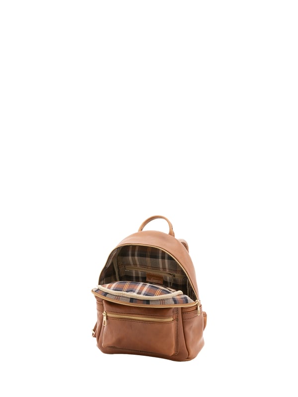 Unisex-Rucksack mit Reißverschluss. eine offene Innentasche. eine Vorderseite mit Außentaschen mit Reißverschluss. verstellbarer Schultergurt aus Leder. im Ledergriff. ein Innenfach.  Außenmaterial. Innen mit Baumwolle gefüttert. Maße: 23x29x13 cm. Hergestellt in Italien