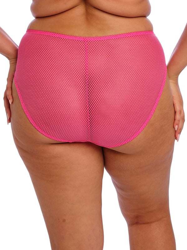 Elomi Charley High Leg Brief. With a lined mesh front, stretch fabric and high cut leg. Product is made of 68% Nylon/Polyamide, 29% Cotton, 3% Elastane and is hand-wash only.
