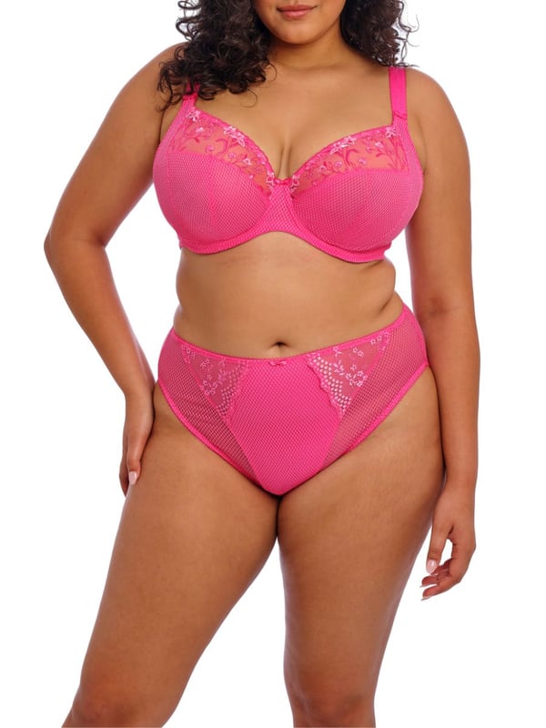 Elomi Charley High Leg Brief. With a lined mesh front, stretch fabric and high cut leg. Product is made of 68% Nylon/Polyamide, 29% Cotton, 3% Elastane and is hand-wash only.