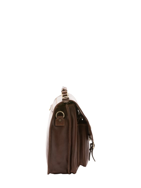 unisex handtas met drukknoopsluiting. multifunctionele zakken, binnenzakken. één voorkant met ritssluiting, twee fronten met magnetische knoop en één achterkant met externe zakken met rits. verstelbare en afneembare lederen schouderband. met leren handvat. twee binnenvakken.  extern materiaal. gevoerd met echt lederen interieur. Afmetingen: 25x38x10 cm. Gemaakt in Italië
