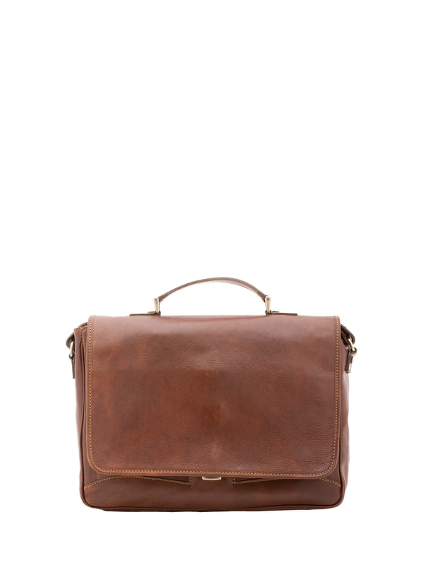 Alessia Firenze Handtasche Unisex Unisex-Handtasche mit Volantverschluss aus Leder. eine mit Reißverschluss-Innentaschen. Zwei offene Vorderseiten, eine Vorderseite mit Reißverschlüssen und eine Rückseite mit Reißverschluss-Außentaschen. im Schultergurt aus Leder. im Ledergriff. ein Innenfach. Außenmaterial. Innen mit Baumwolle gefüttert. Maße: 40x30x9 cm. Hergestellt in Italien