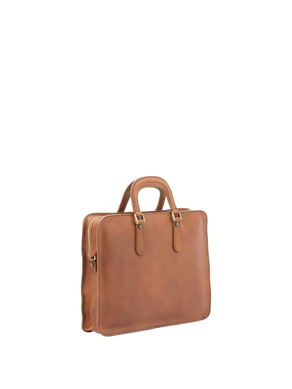 Unisex handtas met ritssluiting. twee open binnenzakken. afwezige externe zakken. verstelbare en afneembare lederen schouderband. met leren handvat. een binnencompartiment.  extern materiaal. gevoerd met echt lederen interieur. Afmetingen: 40x30x8 cm. Gemaakt in Italië