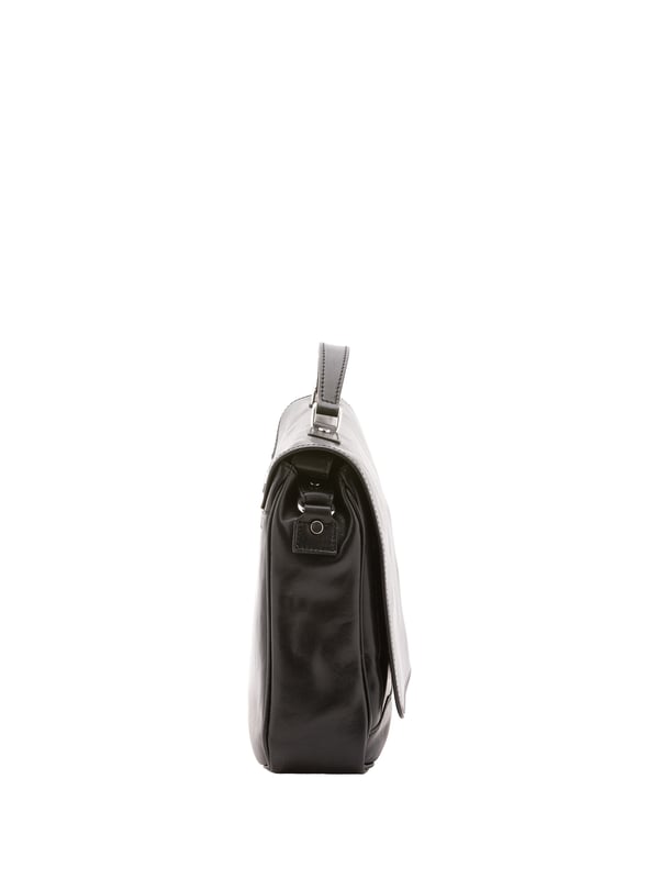 Unisex-Handtasche mit Volantverschluss aus Leder. eine mit Reißverschluss-Innentaschen. Zwei offene Vorderseiten, eine Vorderseite mit Reißverschlüssen und eine Rückseite mit Reißverschluss-Außentaschen. im Schultergurt aus Leder. im Ledergriff. ein Innenfach.  Außenmaterial. Innen mit Baumwolle gefüttert. Maße: 40x30x9 cm. Hergestellt in Italien