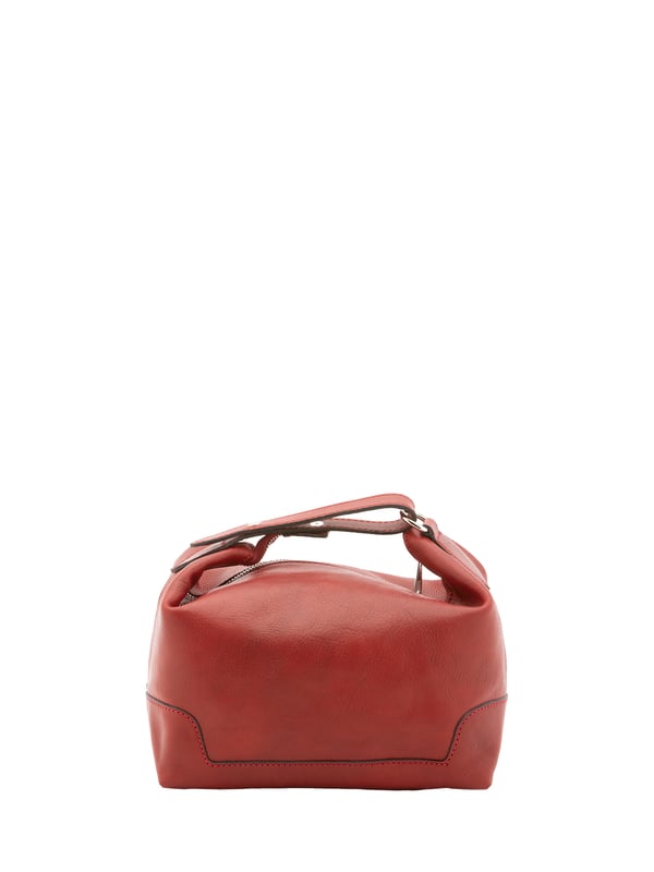 Unisex-Handtasche mit Reißverschluss. eine mit Reißverschluss-Innentaschen. fehlende Außentaschen. fehlender Schultergurt. im Ledergriff. ein Innenfach.  Außenmaterial. Innen mit Baumwolle gefüttert. Maße: 24x19x18 cm. Hergestellt in Italien