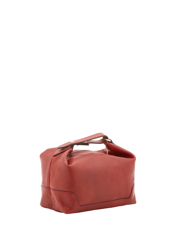 Unisex-Handtasche mit Reißverschluss. eine mit Reißverschluss-Innentaschen. fehlende Außentaschen. fehlender Schultergurt. im Ledergriff. ein Innenfach.  Außenmaterial. Innen mit Baumwolle gefüttert. Maße: 24x19x18 cm. Hergestellt in Italien