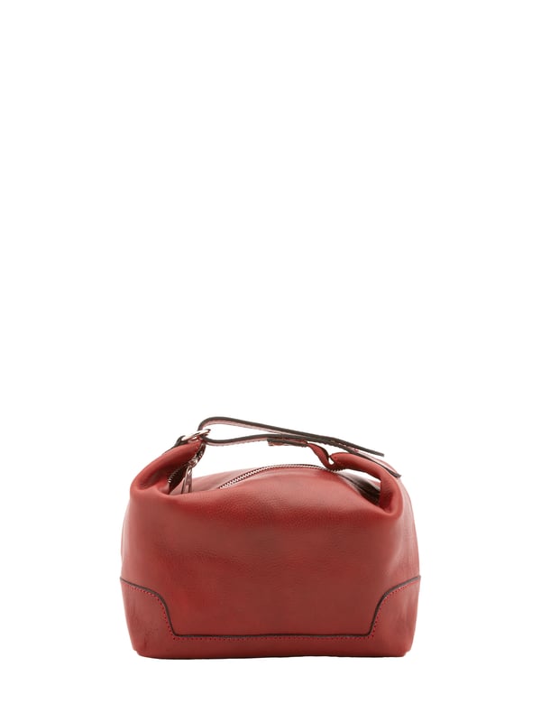 Unisex-Handtasche mit Reißverschluss. eine mit Reißverschluss-Innentaschen. fehlende Außentaschen. fehlender Schultergurt. im Ledergriff. ein Innenfach.  Außenmaterial. Innen mit Baumwolle gefüttert. Maße: 24x19x18 cm. Hergestellt in Italien