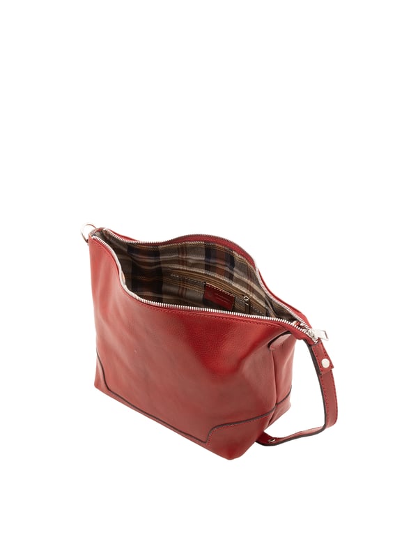 Unisex-Handtasche mit Reißverschluss. eine mit Reißverschluss-Innentaschen. fehlende Außentaschen. fehlender Schultergurt. im Ledergriff. ein Innenfach.  Außenmaterial. Innen mit Baumwolle gefüttert. Maße: 24x19x18 cm. Hergestellt in Italien