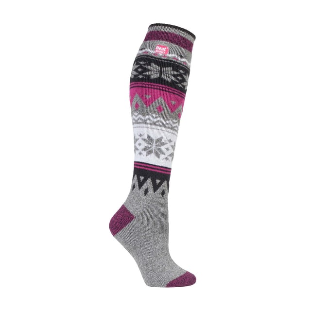 Ladies Heat Holders Lite Long Socks: The new Heat Holders Lite Sock is here! Now with an extra long style! Heat Holders' creators have listened to customers calls to create a thermal sock that isn't so chunky, now Heat Holders can fit into a normal dress shoe or trainer. But, a solid tog rating of 1.6 means your feet can still be extremely warm! With many fabulous marl twist styles to pick from, your feet will be elegant and warm at the same time, now who wouldn't want that?. This version of the Heat Holders Lite socks are extra long, coming just below the knee, giving you more warmth for your whole leg. Main Features. Heat Holders Yarn - Our Specially developed thermal yarn provides high performance insulation against cold with superior moisture breathing abilities. Heat Holders Loops - Innovative knitting technology produces our unique, extra long looped cushion pile to hold in more warm air, increasing the TOG rating. Heat Holders Brushing -Finally, our expert brushing process maximises the amount of warm air held inside each sock for total warmth and all day comfort. Heat Holders Lite Long Tog rating - These socks are scientifically tested to be 5x Warmer than a basic cotton sock, with a tog rating of 1.6. This new version of Heat Holders solves the 'to thick' element to the original Heat Holders . These socks are made from 91% Acrylic, 5% Nylon, 3% Polyester, 1% Elastane, are Ladies size 4-8 UK