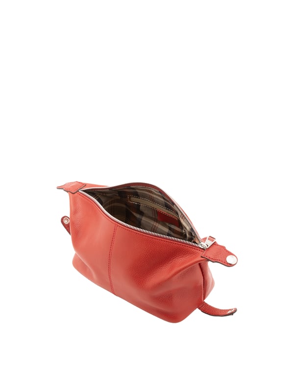 Unisex-Clutch mit Reißverschluss. eine mit Reißverschluss-Innentaschen. fehlende Außentaschen. fehlender Schultergurt. im Ledergriff. ein Innenfach.  Außenmaterial. Innen mit Baumwolle gefüttert. Maße: 26x17x12 cm. Hergestellt in Italien