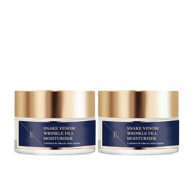 Wrinkle Fill Snake Venom Moisturiser
Wrinkle Fill Snake Venom Moisturiser contains synthetic snake venom peptide that is designed to relax expression lines that are known to cause wrinkles. This peptide combined with hydration boosting hyaluronic acid and collagen together aims to make the skin look visibly smoother, younger and plumper.
Snake Venom Peptide
Snake Venom Peptide Snake Venom Peptide is a synthetic peptide that replicates the effects of Waglerin 1, component that is found in the poisonous Temple Viper snake. It works by reducing muscular contractions in the face and reduces cell movement; thereby keeping the skin smooth and aiming to reduce wrinkles and fine lines.

Hyaluronic Acid

Hyaluronic Acid is naturally found in our skin, as we age our body's natural production of hyaluronic acid slows down. Hyaluronic acid is a key element making the skin looking plump and youthful as it hold moisture 1000 times its own weight. Our hyaluronic acid is called Sodium Hyaluronate and it is smaller size of hyaluronic acid that is able to penetrate and hydrate more deeper levels of the skin than normal hyaluronic acid.
Argan Oil
Almond Oil
Vitamin E
Shea Butter
Collagen

Collagen is naturally found in our skin and as we age the production of collagen slows down. As an skincare ingredient collagen aims to boost plumpness and the look of the skin by bringing moisture and hydration to the skin.

Directions for use: Apply pea-sized amount of the cream on cleansed face, neckline and neck in the morning.