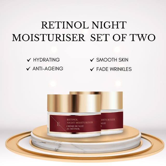 RETINOL NACHTMOISTURIZER 50ML  
- lichtgewicht, zijdezachte gelformule - heeft als doel de huid er gehydrateerd en gevoed uit te laten zien - heeft als doel de huid zachter en veerkrachtiger te laten aanvoelen - doordrenkt met retinol, dat bekend staat om zijn anti-verouderingsvoordelen - verrijkt met aloë vera-sap en kamille, die bekend zijn om hun kalmerende werking op de huid  
Helpt de natuurlijke vochtbarrière te versterken en het uiterlijk van fijne lijntjes te verzachten. Deze lichte maar krachtige moisturizer werkt om een stralender, strakker en jeugdiger uitziend te verkwikken met retinol.  
Gebruik: Breng een erwt-grootte hoeveelheid aan op uw gezicht en masseer het 's nachts in.