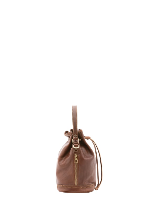 Alessia Firenze Beuteltasche Unisex Unisex-Beuteltasche mit Kordelzugverschluss. eine mit Reißverschluss-Innentaschen. zwei seitliche Außentaschen mit Reißverschluss. verstellbarer Schultergurt aus Leder. im Ledergriff. ein Innenfach. Außenmaterial. Innen mit Baumwolle gefüttert. Maße: 24x30x16 cm. Hergestellt in Italien
