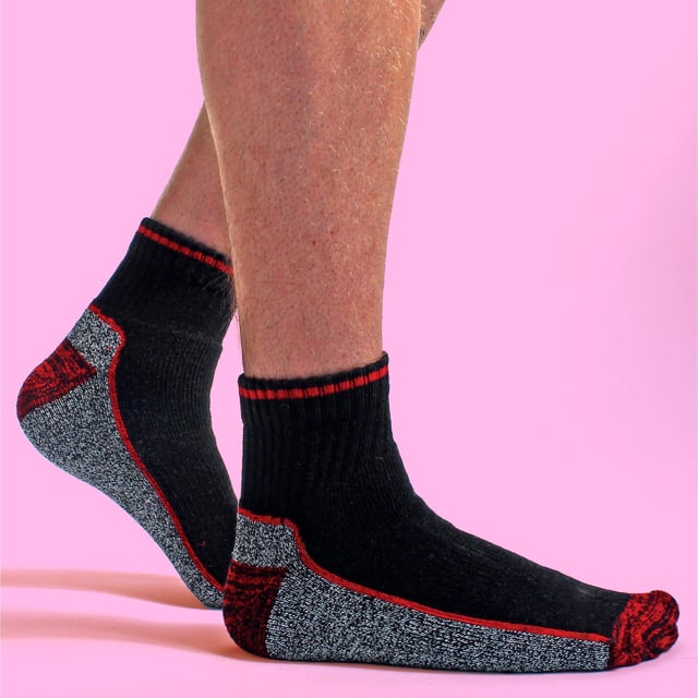 Short Bamboo Work Socks: If you need a pair of work socks that offer maximum breathability during hot weather for the summer months then consider our quarter bamboo work socks. With all the features of our original bamboo work socks including a cushioned foot, reinforced heel and toe and high bamboo viscose content. These ankle work socks made with bamboo are perfect for increasing breathability. The shorter length gives the expoure that your legs need during the hot weather, the high bamboo content allows for the socks to wick moisture away from your feet and legs efficiently. Bamboo as a fibre is know for its anti odour properties, great for keeping your feet sweat free whilt providing a super soft comfortable sock for its wearer. This doesn't make the sock less durable either, the thick cushioning throughout the sock and the reinforced heel & toe ensures this. There are 3 sizes to choose between in these quarter bamboo work socks with three colour options in the pack.They are avaliable in 3, 6 and 12 pair bundles and they are machine washable.