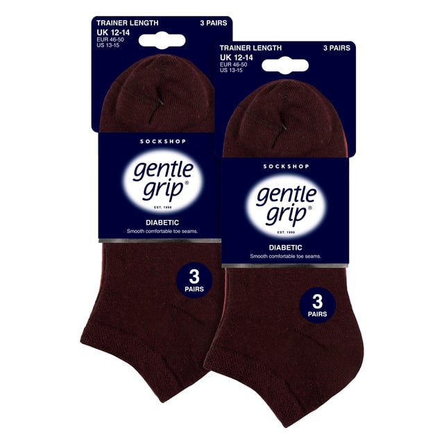 Gentle Grip - Men’s 6 Pack Diabetic Trainer Socks: Discover the ultimate solution for diabetic foot care with Gentle Grip's specially crafted diabetic socks for women. Engineered by technical experts, these Gentle Grip Diabetic Trainer socks offer a tailored approach to diabetic foot health with a low cut trainer length, perfect for the Spring & Summer seasons. Experience unparalleled comfort with these luxuriously soft cotton-rich socks, meticulously designed to securely hold ankles without elastication, eliminating the tightness that can pose problems for those with circulatory issues. Featuring hand-linked toes for smooth seams, these socks prioritise comfort for diabetics, preventing irritation and soreness. The specially shaped and woven Honeycomb Tops effortlessly conform to the contours of your ankle, eliminating uncomfortable constriction rings, crucial for diabetic individuals. Trust in Gentle Grip's commitment to comfort and quality, ensuring your feet receive the care they deserve. These socks come in 6 pair packs and are available in 5 different options. They are made from: 77% Cotton, 15% Polyester, 1% Elastane. They come in 2 Men’s Sizes: 6-11 UK, 12-14 UK and are Machine Washable. Extra Product Details: Gentle Grip Diabetic Trainer Socks  NON ELASTIC Ankle Top Smooth Toe Seam HoneyComb Top Hand Linked Toe Seam Soft Touch Cotton Designed For Diabetes Ideal for Large or Swollen Legs