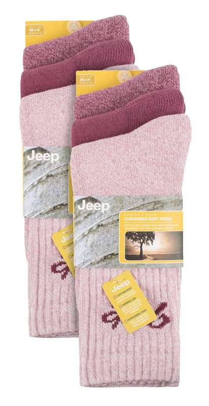 Pack de 6 calcetines de algodón Jeep para mujer: Presentamos nuestros calcetines Jeep Cushioned Foot Cotton Boot Socks - el compañero perfecto para las aventuras urbanas de trail con botas. Este pack de 6 pares está confeccionado con una mezcla suave y transpirable, compuesta por un 82% de algodón, un 15% de nailon, un 1% de poliéster y un 2% de elastano. Con costuras y puños estándar, estos calcetines ofrecen un ajuste cómodo. Diseñados para ofrecer el máximo confort y protección, los calcetines presentan un grosor medio y una pernera acanalada. El pie está totalmente acolchado con un denso rizo, que proporciona una excelente amortiguación, aislamiento y absorción de impactos desde los dedos hasta el talón. Despídete de los impactos y golpes cotidianos durante tus excursiones al aire libre. En elegantes tonos de colores lisos, marga e hilos de colores en bloque, estos calcetines de bota lucen los logotipos Jeep script entretejidos en las perneras para darles un toque moderno. Son lavables a máquina a 40°, lo que garantiza un fácil mantenimiento. Ideales para el tiempo libre, estos calcetines de bota Jeep para mujer son la combinación perfecta de estilo y funcionalidad. No pierdas la oportunidad de disfrutar de unos pies supersuaves y ricos en algodón. . Detalles del producto extra: Calcetines Jeep Cushioned Foot Cotton Boot - tu compañero de aventuras en los senderos urbanos. Mezcla suave y transpirable - 82% Algodón, 15% Nylon, 1% Poliéster, 2% Elastano. Máximo confort y protección con grosor medio y pierna acanalada. Pie totalmente acolchado con rizo denso para una excelente amortiguación. Tonos elegantes con modernos logotipos Jeep script tejidos en las perneras. Lavable a máquina a 40° para un fácil mantenimiento. Di adiós a los impactos y golpes durante las excursiones al aire libre. Disfruta de una comodidad supersuave y rica en algodón para tus pies.