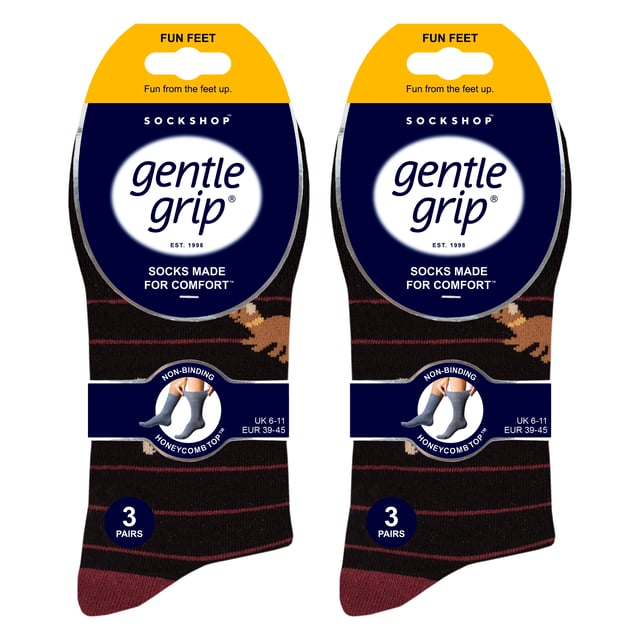 Gentle Grip Men's Patterned Socks - Fun, Comfortable, and Stylish: Experience the perfect blend of comfort and style with the Gentle Grip Men's Patterned Socks 6-Pair Set. Made from soft and breathable fabric, these socks are designed to keep your feet cosy and comfortable all day long. Featuring a mix of fun and vibrant designs like Team Dog, bugs, vehicles, and coffee patterns, these socks add a playful touch to your everyday wardrobe. The unique gentle grip technology ensures a secure, non-restrictive fit, making them perfect for men with sensitive skin. Each pack includes six different pairs, offering variety and versatility in your sock drawer. These socks are easy to care for, retaining their softness and shape after multiple washes. Whether you're out running errands, at work, or relaxing at home, these novelty socks will keep your feet comfortable and stylish. Treat yourself or surprise a loved one with these fun and practical socks that combine style, comfort, and function. Extra Product Details: - Soft and Comfortable Fabric for All-Day Wear - Gentle Grip Technology for a Secure, Non-Restrictive Fit - Includes Six Pairs with Fun and Vibrant Designs - Perfect for Sensitive Skin - Machine Washable for Easy Care