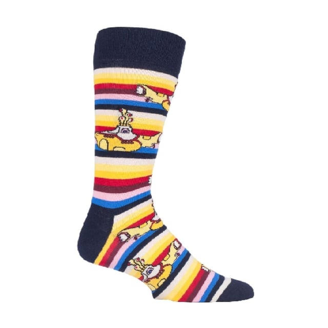 Happy Socks The Beatles Socks: Happy Socks are a popular brand providing a high-quality sock that combines unique designs and craftsmanship. Mikael Söderlindh and Viktor Tell had a vision to spread happiness by turning an everyday essential into a colorful design piece. In 2008, socks were just socks. White, grey and black pieces of textile that were nowhere close to the fashionable and creative design piece they could become. The world’s most comfortable and colorful tool for spreading happiness was born. This concept is now brought to life by Happy Socks’ talented team of creatives. Today, Happy Socks has reached 90 countries and every continent. With Concept Stores all around the world, from LA to Tokyo, Happy Socks can be found in over 10,000 top fashion apparel boutiques. Add a splash of colour and fun with these funky design Beatles Socks! Whether you're a fan of the Fab Four, or you're looking to purchase Beatles products for a loved one, there's something for everyone with our range of The Beatles Socks. The Yellow Submarine socks are striking in colour with their striped patterns. They come in a pack of 1 pair. They are machine washable at 40. They are made from 86% Cotton 12% Polyamide 2% Elastane. Extra Product details: - The Beatles Socks by Happy Socks - Yellow Submarine - Revolver Socks - Abbey Road Crossing - 1 Pair Pack - Machine washable at 40 - 86% Cotton 12% Polyamide 2% Elastane