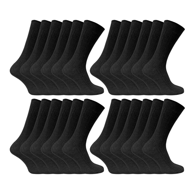 Men’s 24 Pair Bulk Value Deal - Ultimate Comfort 100% Cotton Socks:  Upgrade your sock game with this incredible bulk value deal! Get not just 12, but a whopping 24 pairs of these 100% cotton socks that offer unbeatable comfort and practicality. Made with premium quality cotton, these socks are the epitome of softness and moisture-wicking properties.  Indulge in the luxurious comfort of these socks, perfect for long workdays or lounging around the house. Say goodbye to irritation and hello to ultimate comfort! The breathable cotton material keeps your feet cool and fresh, reducing the risk of discomfort and blistering. Plus, the loose top ensures no constriction rings on your legs, even after extended wear.  These socks are fully ribbed to stay up securely, making them ideal for everyday wear or as lightweight formal socks. Experience everyday technology for your feet! With 24 pairs in a pack, they are available in sizes 6-11 UK and 11-14 UK, and come in Black, Brown, and Black/Navy/Grey. Machine washable for your convenience.  Extra Product Details:  Men’s 24 Pair Bulk Value Deal - Ultimate Comfort Cotton Socks  100% Super Soft Cotton  Unbeatable Value For Money  Unparalleled Comfort  Moisture-Wicking Properties  Ribbed Design for Secure Fit  Versatile for Casual or Formal Wear  No Irritation with Loose Top  Available in Size 6-11 UK or 11-14 UK  Machine Washable  Remember, it's 24 pairs of pure comfort!