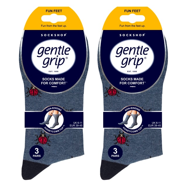 Gentle Grip Men's Patterned Socks - Fun, Comfortable, and Stylish: Experience the perfect blend of comfort and style with the Gentle Grip Men's Patterned Socks 6-Pair Set. Made from soft and breathable fabric, these socks are designed to keep your feet cosy and comfortable all day long. Featuring a mix of fun and vibrant designs like Team Dog, bugs, vehicles, and coffee patterns, these socks add a playful touch to your everyday wardrobe. The unique gentle grip technology ensures a secure, non-restrictive fit, making them perfect for men with sensitive skin. Each pack includes six different pairs, offering variety and versatility in your sock drawer. These socks are easy to care for, retaining their softness and shape after multiple washes. Whether you're out running errands, at work, or relaxing at home, these novelty socks will keep your feet comfortable and stylish. Treat yourself or surprise a loved one with these fun and practical socks that combine style, comfort, and function. Extra Product Details: - Soft and Comfortable Fabric for All-Day Wear - Gentle Grip Technology for a Secure, Non-Restrictive Fit - Includes Six Pairs with Fun and Vibrant Designs - Perfect for Sensitive Skin - Machine Washable for Easy Care