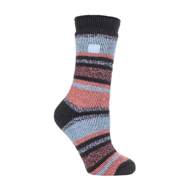 Ladies Heat Holders Thermal Twist Socks: Keep feet warm, protected and supported in and out of the house in a pair of Heat Holders thermal socks. Main Features Heat Holders Tog Rating - With a massive tog rating of 2.34 they are the warmest thermal sock for you - 7X warmer than the ordinary cotton sock (0.33 tog)!. Heat Holders Yarn - Heat Holders' Specially developed thermal yarn provides high performance insulation against cold with superior moisture breathing abilities. Heat Holders Loops -Innovative knitting Technology produces our unique, extra long looped cushion pile to hold in more warm air, increasing the TOG rating. Heat Holders Brushing - Finally, our expert brushing process maximizes the amount of warm air held inside each sock for total warmth and all day comfort. These socks are made from 91% Acrylic, 5% Nylon, 3% Polyester, 1% Elastane, are available in Ladies 4-8 UK and come in 18 styles which include colours like - Pink, Purple, Coral, Sky Blue, Charcoal, Cream, Brown, Raspberry and more. They are safely machine washable.Extra Product Details: Heat Holders Twist Socks 7X Warmer than an average sock Advanced Insulating Yarn Massive Tog Rating of 2.34 Double Brushed Inner 18 Colours Available Size 4-8 UK 91% Acrylic, 5% Nylon, 3% Polyester, 1% Elastane Machine Washable