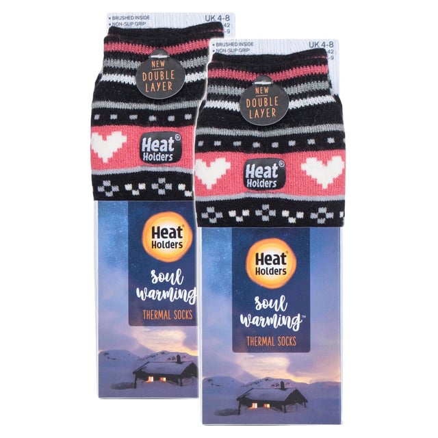 Calentadores - Calcetines Soul Warming para mujer: Sumérgete en una calidez y un confort inigualables con los calcetines térmicos para mujer Heat Holders Women's Soul Warming Socks . Diseñados por expertos para combatir el frío, estos calcetines térmicos son tus compañeros perfectos para escapadas tanto en interiores como al aire libre. El calor único que proporcionan nuestros calcetines los convertirá en un complemento esencial de tu colección. Los calcetines Heat Holders emplean nuestros conocimientos de aislamiento líderes en el mundo, prometiendo una retención del calor y un confort sin igual. Estos calcetines, diseñados con costuras estándar en los dedos, puños y una estructura de doble capa, se adaptan brillantemente a su estilo de vida activo. Aptos para todo el mundo, estos calcetines térmicos son tu escudo contra el frío. Los calcetines térmicos Soul Warming Socks ofrecen un sinfín de virtudes. Sus suelas de agarre antideslizante garantizan zancadas seguras en todas las superficies, asegurando seguridad y protección. Además, la exclusiva tecnología de retención del calor garantiza un confort y un calor duraderos, lo que convierte a los calcetines Heat Holders en tu mejor elección para ropa térmica. Con los calcetines Heat Holders Soul Warming Socks, estarás ganando más que con unos calcetines normales. Con una clasificación TOG de 2,3, los calcetines Heat Holders son 7 veces más cálidos que los calcetines de algodón normales. Aíslan mejor del frío invernal gracias a su avanzada tecnología que atrapa el aire caliente cerca de la piel. Detalles esenciales del producto: - Notable tecnología de retención del calor - Costuras y puños estándar - Tecnología Heat Holders - Clasificación 2.34 TOG