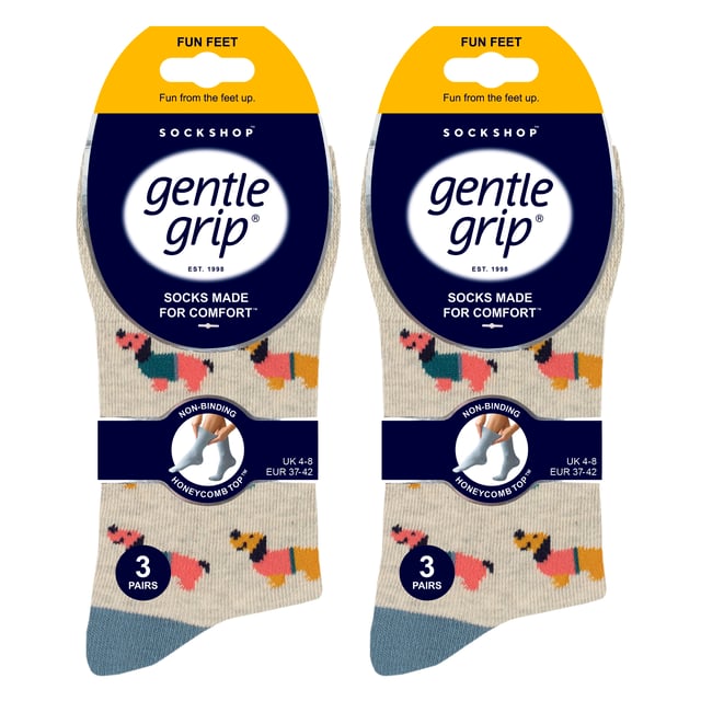 Gentle Grip Ladies Patterned Novelty Socks - Fun, Comfortable, and Stylish: Experience the perfect blend of style and comfort with the Gentle Grip Ladies Patterned Novelty Socks 6-Pair Set. Crafted from a soft, breathable fabric, these socks keep your feet cosy and comfortable all day long. Featuring fun and vibrant designs including beautiful bugs, fruits, and playful sayings like "I'm A Cat Person" and "I'm A Dog Person," these socks are a fun addition to your wardrobe. The unique gentle grip technology ensures a comfortable, non-restrictive fit, ideal for those with sensitive skin. Each pack includes six different pairs, offering a variety of designs that will add a fun touch to your everyday wear. These socks are easy to care for and maintain their softness and shape after multiple washes. Whether you're lounging at home, running errands, or looking for a thoughtful gift, these novelty socks are the perfect choice to add some personality to your sock drawer. Treat yourself or surprise a loved one with these charming socks that combine practicality with a fun twist. Extra Product Details: - Soft and Comfortable Fabric for All-Day Wear - Gentle Grip Technology for a Secure, Non-Restrictive Fit - Includes Six Pairs with Fun and Vibrant Designs - Perfect for Sensitive Skin - Machine Washable for Easy Care
