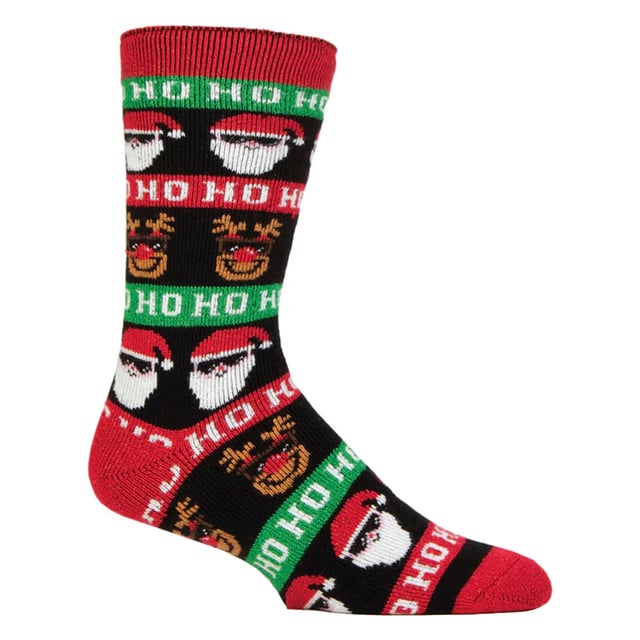 Calentadores - Calcetines navideños Lite para hombre: Ya estamos otra vez en esa época del año: ¡es hora de empezar a pensar en los regalos de Navidad! Tenemos el regalo perfecto para tu padre, hermano, tío o amigo: Calcetines de Navidad Heat Holders Lite. Estos calcetines festivos son menos voluminosos que sus homólogos originales, pero siguen siendo igual de cálidos. Estos calcetines Heat Holders Lite Xmas Socks son el regalo perfecto para cualquier hombre estas Navidades. No sólo son festivos, sino también cálidos y cómodos. Están disponibles en 4 fantásticos diseños festivos que incluyen: Cool Santa, Superstar Snowman, HO HO HO y Jazzy Rudolph. Nuestro hilo térmico Heat Holders especialmente desarrollado proporciona un aislamiento de alto rendimiento contra el frío con una capacidad superior de transpiración de la humedad. Esta versión de los Heat Holders soluciona el problema de "demasiado gruesos" de los Heat Holders originales. Estos calcetines térmicos de invierno son lo suficientemente finos como para caber en tus zapatos de diario, pero lo suficientemente gruesos como para permitir que las técnicas de aislamiento térmico de Heat Holders funcionen. Estos calcetines están disponibles en talla única para hombre: 6-11 UK (39-45 EUR, 7-12 US) y vienen en 4 diseños festivos diferentes. Están hechos de: 89% acrílico, 10% poliamida, 1% elastano y son lavables a máquina. Detalles adicionales del producto: Calcetines de Navidad Heat Holders Lite Diseños navideños festivos Menos voluminosos que los calcetines Heat Holders originales 1,6 Tog El calcetín de Navidad perfecto 5 veces más cálido que un calcetín de algodón básico Grueso y cálido 4 diseños festivos diferentes