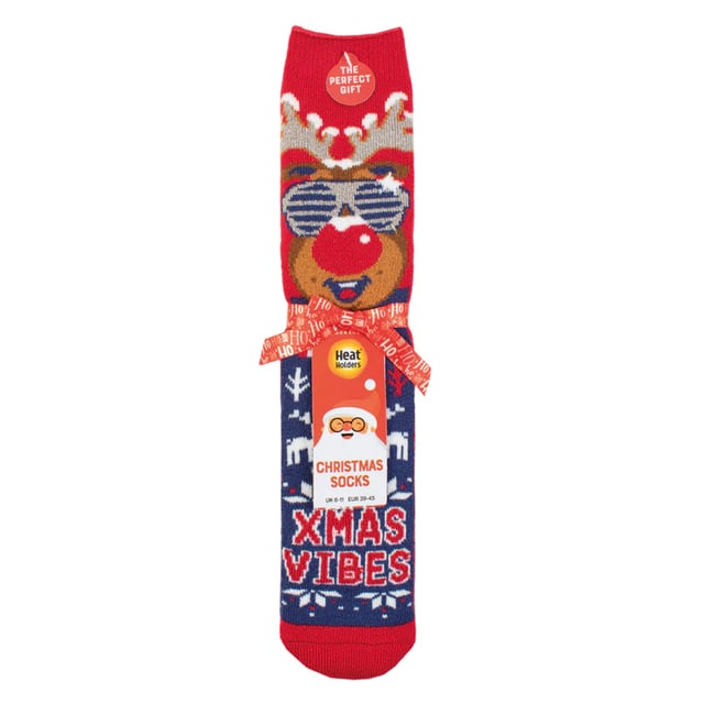 Calentadores - Calcetines navideños Lite para hombre: Ya estamos otra vez en esa época del año: ¡es hora de empezar a pensar en los regalos de Navidad! Tenemos el regalo perfecto para tu padre, hermano, tío o amigo: Calcetines de Navidad Heat Holders Lite. Estos calcetines festivos son menos voluminosos que sus homólogos originales, pero siguen siendo igual de cálidos. Estos calcetines Heat Holders Lite Xmas Socks son el regalo perfecto para cualquier hombre estas Navidades. No sólo son festivos, sino también cálidos y cómodos. Están disponibles en 4 fantásticos diseños festivos que incluyen: Cool Santa, Superstar Snowman, HO HO HO y Jazzy Rudolph. Nuestro hilo térmico Heat Holders especialmente desarrollado proporciona un aislamiento de alto rendimiento contra el frío con una capacidad superior de transpiración de la humedad. Esta versión de los Heat Holders soluciona el problema de "demasiado gruesos" de los Heat Holders originales. Estos calcetines térmicos de invierno son lo suficientemente finos como para caber en tus zapatos de diario, pero lo suficientemente gruesos como para permitir que las técnicas de aislamiento térmico de Heat Holders funcionen. Estos calcetines están disponibles en talla única para hombre: 6-11 UK (39-45 EUR, 7-12 US) y vienen en 4 diseños festivos diferentes. Están hechos de: 89% acrílico, 10% poliamida, 1% elastano y son lavables a máquina. Detalles adicionales del producto: Calcetines de Navidad Heat Holders Lite Diseños navideños festivos Menos voluminosos que los calcetines Heat Holders originales 1,6 Tog El calcetín de Navidad perfecto 5 veces más cálido que un calcetín de algodón básico Grueso y cálido 4 diseños festivos diferentes