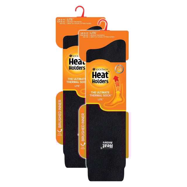 Heat Holders Mens 2 Pairs 1.6 TOG Lite Long Knee High Socks: Experience the pinnacle of warmth with the Heat Holders Men's 2 Pairs 1.6 TOG Lite Long Knee High Socks. Expertly engineered, these medium-thick thermal socks make a splendid addition to your wardrobe, providing unmatched warmth in all weathers. They are an essential addition for every man prioritising comfort during winter. Heat Holders socks are a masterstroke of thermal technology, offering an exceptional blend of warmth, comfort, and style. Equally suitable for indoor and outdoor activities, these socks seamlessly fit into your versatile lifestyle. Made with soft-brushed thermal yarn, these socks are an ideal fit for an all-round warmth experience. Heat Holders Men's 1.6 TOG Lite Long Knee High Socks hold a plethora of features. The unique thermal technology holds a timeless appeal while ensuring ongoing warmth. What's more, the medium-thick fabric gives a cosy feel and our TOG rated warmth assures top-level insulation keeping your feet warm and comfortable. Indulge in a perfect blend of warmth and style with Heat Holders- Your ultimate choice for premium thermal wear. Essential Product Details: - One pair in each pack - Standard toe seams and cuffs - Soft brushed thermal yarn - Heat Holders Technology - 1.6 TOG Rating - Perfect for both outdoors and comfy home-lounging - Range of Sizes Available - Machine Washable