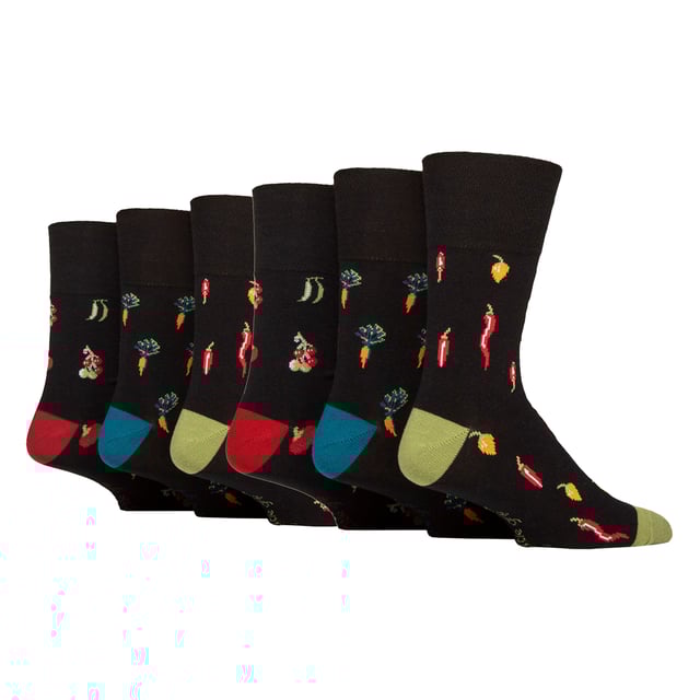 Gentle Grip - 6 Pack Mens Jacquard Socks: Keep your feet comfortable and stylish with the Gentle Grip 6 Pack Mens Jacquard Socks. Designed for all-day wear, these socks feature a gentle grip top that prevents slipping without leaving marks on your skin, offering a perfect combination of comfort and practicality. Ideal for both everyday wear and special occasions, these socks come in a variety of fun and unique patterns, including Vegetables, Insects, and more, adding a playful touch to your sock collection. Made from soft, breathable fabric, they provide exceptional comfort and warmth, keeping your feet cosy and dry throughout the day. Available in size 6-11, these socks fit a wide range of foot sizes, ensuring a comfortable and snug fit that stays in place. The jacquard designs are carefully crafted to add character to your wardrobe, making them a great addition to both casual and formal outfits. Whether you're heading out for work, lounging at home, or enjoying outdoor activities, these socks offer the perfect blend of functionality and fun. Extra Product Details: Material: Soft breathable fabric Sizes: 6-11 Patterns: Vegetables, Insects Includes: 6 pairs of socks Gentle grip top for secure fit Machine washable. Perfect for keeping your feet warm, stylish, and comfortable, indoors or outdoors, throughout the year.