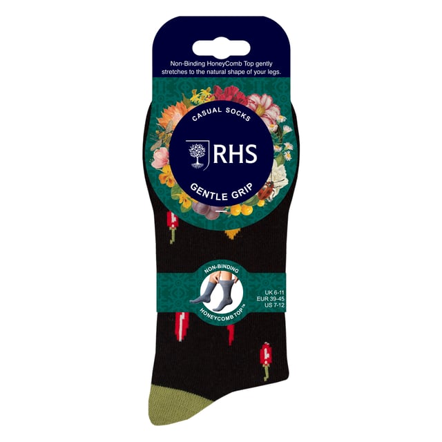 Gentle Grip - 6 Pack Mens Jacquard Socks: Keep your feet comfortable and stylish with the Gentle Grip 6 Pack Mens Jacquard Socks. Designed for all-day wear, these socks feature a gentle grip top that prevents slipping without leaving marks on your skin, offering a perfect combination of comfort and practicality. Ideal for both everyday wear and special occasions, these socks come in a variety of fun and unique patterns, including Vegetables, Insects, and more, adding a playful touch to your sock collection. Made from soft, breathable fabric, they provide exceptional comfort and warmth, keeping your feet cosy and dry throughout the day. Available in size 6-11, these socks fit a wide range of foot sizes, ensuring a comfortable and snug fit that stays in place. The jacquard designs are carefully crafted to add character to your wardrobe, making them a great addition to both casual and formal outfits. Whether you're heading out for work, lounging at home, or enjoying outdoor activities, these socks offer the perfect blend of functionality and fun. Extra Product Details: Material: Soft breathable fabric Sizes: 6-11 Patterns: Vegetables, Insects Includes: 6 pairs of socks Gentle grip top for secure fit Machine washable. Perfect for keeping your feet warm, stylish, and comfortable, indoors or outdoors, throughout the year.