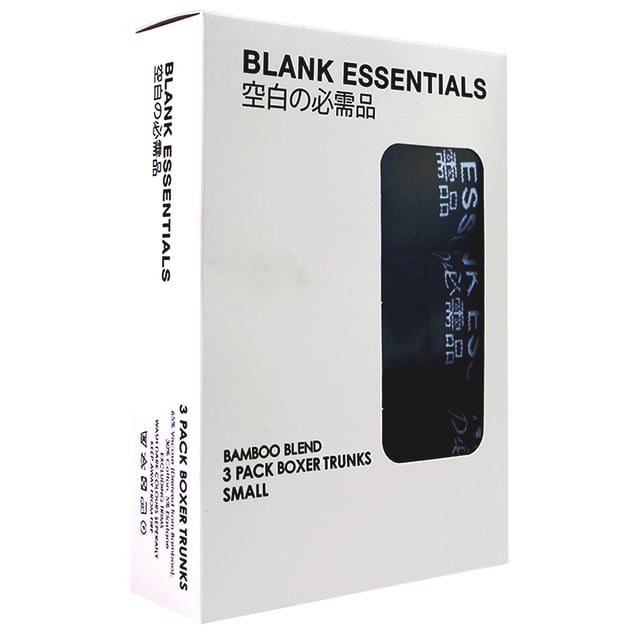 Blank Essentials - 3 Pack Men's Boxer Shorts: Experience unrivaled comfort and uncompromising style with Blank Essentials 3 Pack Boxer Shorts for Men. Designed specifically to suit sizes ranging from S to XL, these boxer shorts seamlessly cater to a wide array of body types, guaranteeing a perfect fit. Enjoy the superior comfort that has become synonymous with our high-quality bamboo blend, a must-have in every man’s wardrobe. Blank Essentials boxer shorts are meticulously crafted to add a dash of refinement to your everyday essentials. With a harmonious blend of comfort, elegance, and versatility for all seasons, these boxers are perfectly aligned with your dynamic lifestyle. Made from a breathable, high-quality bamboo blend, they are ideal for sizes S through XL. Blank Essentials 3 Pack Boxer Shorts Men come packed with benefits. Their sleek, black color offers a touch of timeless sophistication to your ensemble while the soft fabric ensures lasting comfort. Additionally, the moisture-wicking bamboo blend fabric is chosen to maintain optimal hygiene, keeping you fresh and odor-free throughout the day. Step into the ultimate fusion of luxury and functionality with Blank Essentials - your go-to for premium underwear. Extra Product Details: - Available in versatile black - Crafted from a premium bamboo blend - Suitable for year-round wear - Ideal for both relaxed and formal settings - Available in sizes S, M, L, XL