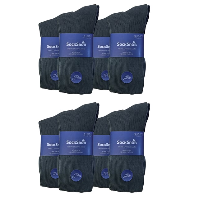 Ultimate Comfort and Bulk Value: 100% Cotton Non Elastic Socks: Experience unparalleled comfort with our 100% cotton non elastic socks. Designed for those who prioritize comfort above all else, these socks offer a bulk value deal with 24 pairs included. Crafted with the finest cotton, these socks provide a luxurious and soft feel that will keep your feet happy all day long. Unlike ordinary cotton socks, our non elastic socks take comfort to the next level. With their non-binding design, they offer extra comfort and freedom of movement. Perfect for those with poor circulation or swollen feet and legs, these socks stretch to the natural contours of your feet without constricting them. Say goodbye to uncomfortable constriction rings and hello to ultimate comfort. Not only are these socks incredibly comfortable, but they are also breathable, making them perfect for the summer months. The lightweight and breathable cotton fabric ensures your feet stay cool and fresh all day long. Available in a 12 pair pack, these non elastic socks come in three stylish colors. Choose from our size options of 6-11 UK or 11-14 UK to find the perfect fit for your feet. Made from 100% organic cotton, these socks are not only comfortable but also environmentally friendly. And don't worry about the hassle of handwashing, as these socks are safely machine washable. Extra Product Details:: - 24 pairs included for bulk value - Made from 100% cotton for ultimate comfort - Non elastic design for extra comfort - Available in three stylish colors - Size options: 6-11 UK / 11-14 UK - Machine washable for convenience. Experience the ultimate comfort and value with our 100% cotton non elastic socks. Upgrade your sock game today!