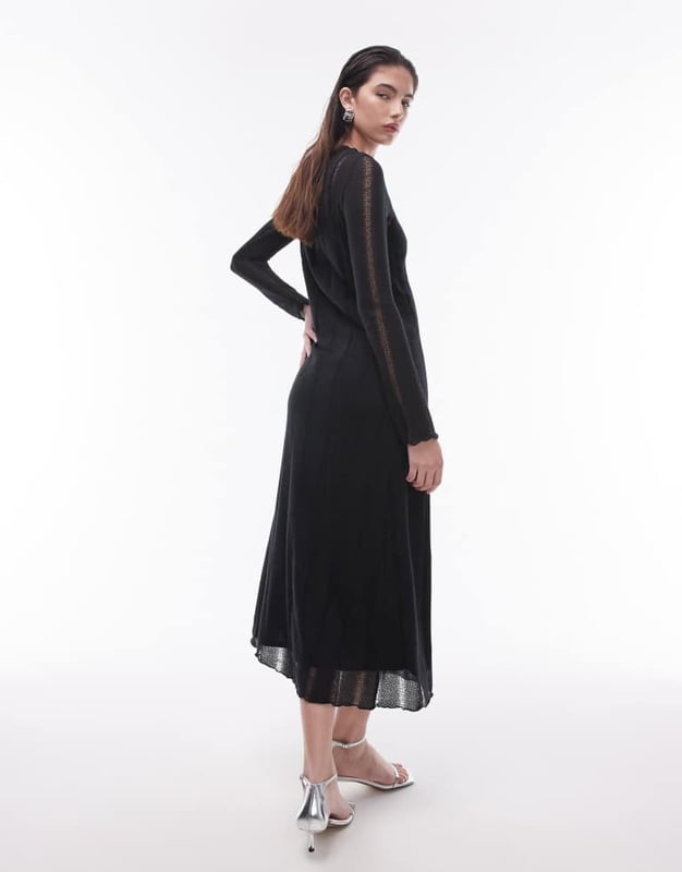 knee length dresses for ladies Rent Topshop Twist Back Long Sleeve Satin Occasion Maxi Dress In Black main image 1