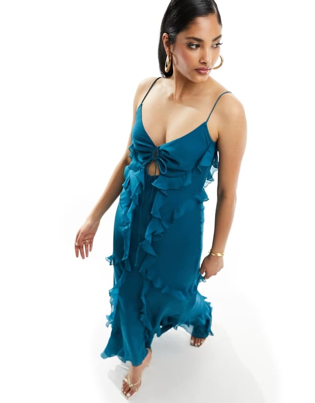 chinese dress ladies ASOS Soft Flowy Maxi Dress with Ruffles in Orange SZ 6  Christine Garcia  Collective