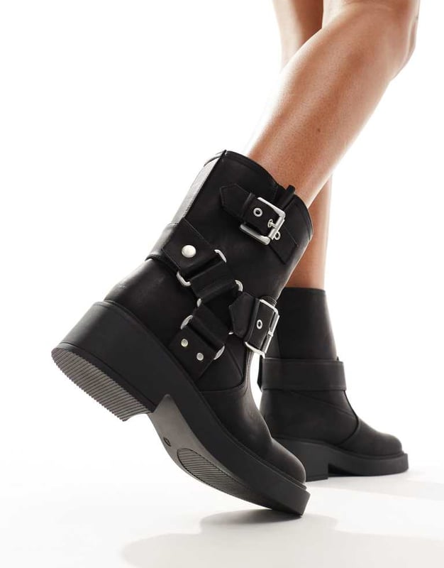 Biker Boots Buckle Boots Asos ASOS DESIGN Wide Fit Aim Harness