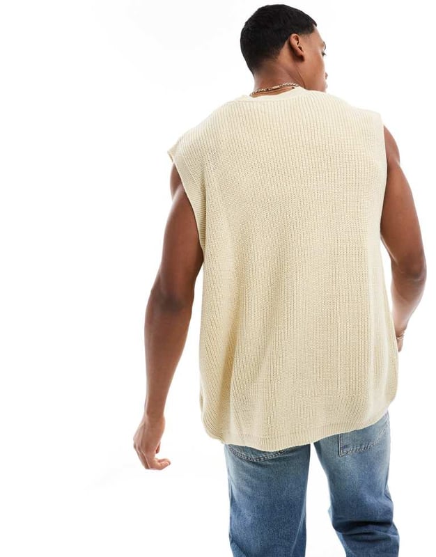 ASOS DESIGN oversized knitted sleeveless rib cardigan in stone-Neutral T-Shirts & Vests by ASOS DESIGN Knitwear until further notice V-neck Button placket Sleeveless style Oversized fitSold By: Asos