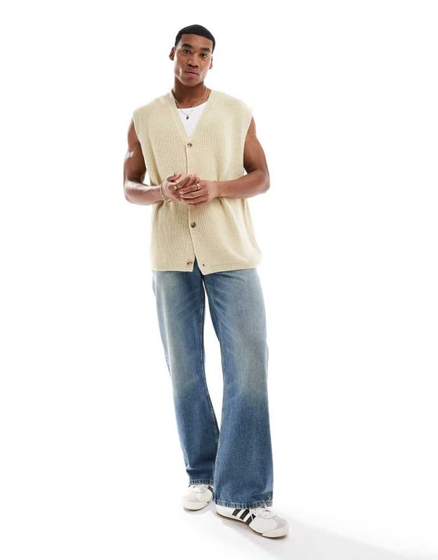 ASOS DESIGN oversized knitted sleeveless rib cardigan in stone-Neutral T-Shirts & Vests by ASOS DESIGN Knitwear until further notice V-neck Button placket Sleeveless style Oversized fitSold By: Asos