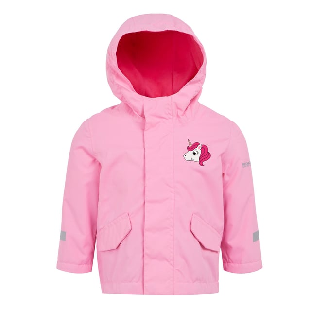 100% Polyester. Lining: Taffeta. Design: Logo, Unicorn. Fabric Technology: Breathable, Durable, DWR Finish, Insulating, Isotex 10000, Lightweight, Quick Dry, Thermo-Guard, Waterproof, Windproof. 360 Degree Reflection, Taped Seams. Neckline: Hooded. Sleeve-Type: Long-Sleeved. Hood Features: Grown On Hood, Peaked. Pockets: 2 Front Pockets, Flap Closure. Fastening: Full Zip, Hook and Loop, Stormflap. 10000g/m²/24hrs. 4-5 Years: 22 in.