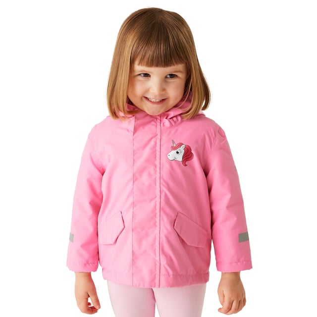 100% Polyester. Lining: Taffeta. Design: Logo, Unicorn. Fabric Technology: Breathable, Durable, DWR Finish, Insulating, Isotex 10000, Lightweight, Quick Dry, Thermo-Guard, Waterproof, Windproof. 360 Degree Reflection, Taped Seams. Neckline: Hooded. Sleeve-Type: Long-Sleeved. Hood Features: Grown On Hood, Peaked. Pockets: 2 Front Pockets, Flap Closure. Fastening: Full Zip, Hook and Loop, Stormflap. 10000g/m²/24hrs. 4-5 Years: 22 in.