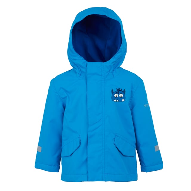 100% Polyester. Lining: Polyester, Taffeta. Design: Monster. Fabric Technology: Breathable, Durable, DWR Finish, Insulating, Isotex 10000, Lightweight, Quick Dry, Thermo-Guard, Water Repellent, Waterproof, Windproof. 360 Degree Reflection, Taped Seams. Neckline: Hooded. Sleeve-Type: Long-Sleeved. Hood Features: Grown On Hood, Peaked. Pockets: 2 Lower Pockets, Flap Closure, Hook and Loop. Fastening: Full Zip, Snap Closure, Stormflap. 10000g/m²/24hrs. 5-6 Years: 24 in.