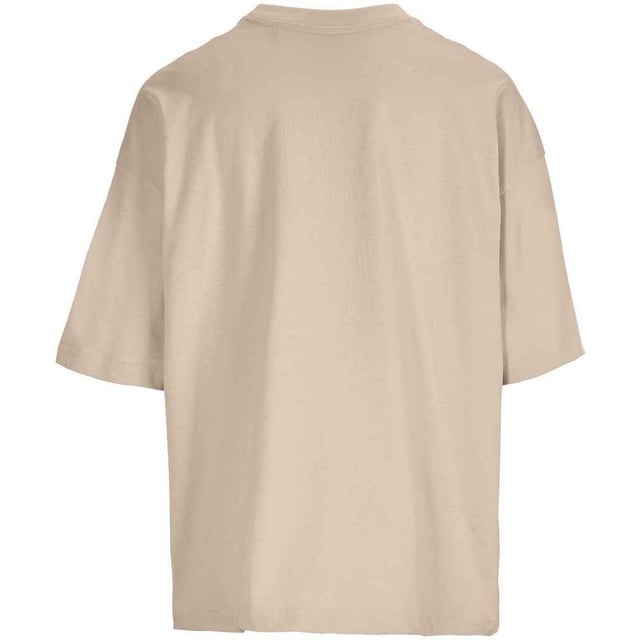 100% Organic Cotton. Fabric: Combed. Design: Plain. Neckline: Crew Neck, Ribbed Collar. Sleeve-Type: Short-Sleeved. Side Seams, Taped Neck, Twin Needle Stitching, Unbranded Size Label. Fit: Oversized. 180gsm. Sustainability: Amfori, BSCI, Fair Wear Approved, Oeko-Tex Standard 100 Certified, PETA-Approved Vegan, REACH. XS: 41.5 in. S: 44 in. M: 46.5 in. L: 48.5 in. XL: 51 in.