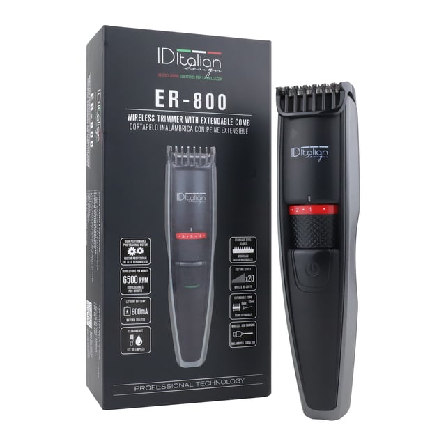 La característica más destacada de esta contrapelo es su selector regulable, que te permite ajustar 20 alturas de corte diferentes con un solo peine. Olvídate de cambiar múltiples peines y disfruta de una experiencia de corte sin complicaciones. Con longitudes que van desde los 0 mm hasta los 10 mm, tendrás un control total sobre tu estilo, ya sea para un corte al ras, un look más largo y definido, o para lograr degradados perfectos. Esta versatilidad te garantiza resultados uniformes y precisos en cada uso.

Además, su funcionamiento inalámbrico te proporciona la libertad de moverte sin restricciones, facilitando su uso en cualquier lugar. El peine de corte extensible añade un nivel extra de versatilidad, adaptándose a todas tus necesidades de corte con precisión. Después de cada uso, la limpieza es rápida y su mantenimiento sencillo gracias a sus componentes desmontables y lavables y a su pincel de limpieza y aceite incluidos, asegurando que la contrapelo esté siempre en perfectas condiciones.

Transforma tu rutina de cuidado personal con contrapelo de última generación ER-800. Diseñada para ofrecer precisión, comodidad y durabilidad, es la herramienta ideal para obtener resultados profesionales en la comodidad de tu hogar. Disfruta de un control total y una experiencia de corte impecable con nuestra cortapelo multifuncional, perfecta para cualquier estilo y especialmente para lograr degradados impecables.

- Diseño robusto y ergonómico
- 20 alturas de corte regulable
- Rango de altura de corte: de 0 a 10mm
- Inalámbrica
- Peine de corte extensible
- Fácil de limpiar
- Cepillo de limpieza incluido.
- Botella de aceite inclida.
- Batería de litio: 600mA.
- DC 5V 1A 5W