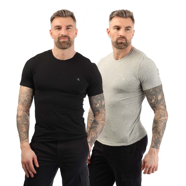 Mens Calvin Klein 2 Pack of Essential Crew T- Shirt in black grey.- Crewneck.- Short sleeves.- Printed branding.- Soft cotton stretch.- 95% Cotton  5% Elastane.- Ref: 000NB2221ABHY